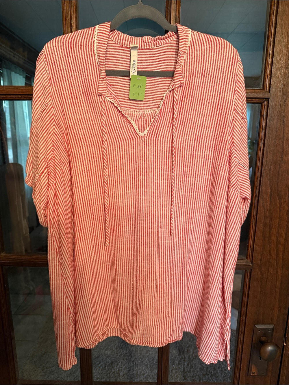 torrid Red and White Striped V-Neck Hoodie Top